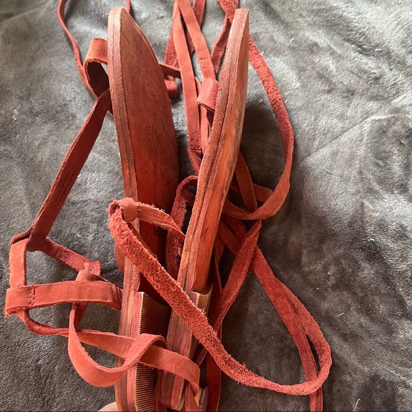 Free People red Dahlia lace up sandal / scarlet clay gladiator strap sandals - Picture 6 of 14